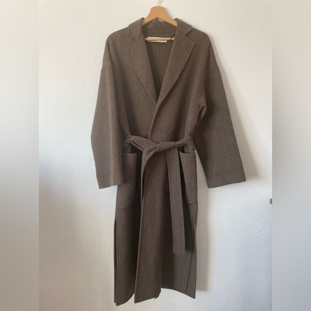 Zara wool blend coat brown belted